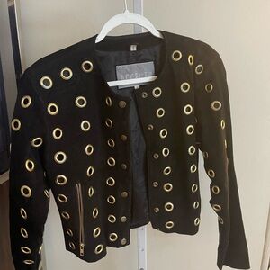 Black Suede Grommet Jacket with Gold Hardware